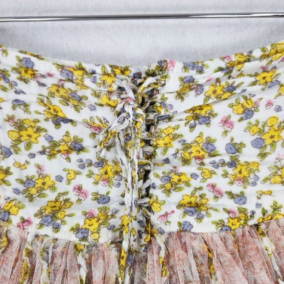 Free People One Skort Womens 26 Yellow Floral Blossom Mini Skirt Tie Front Tulle - Picture 3 of 12